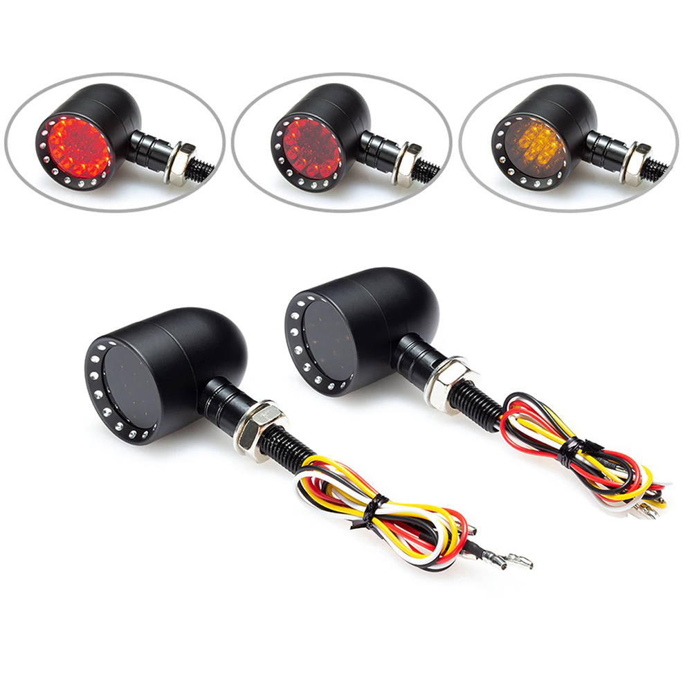 PAIR Black Alloy Bobber LED Motorcycle Motorbike Stop/Tail