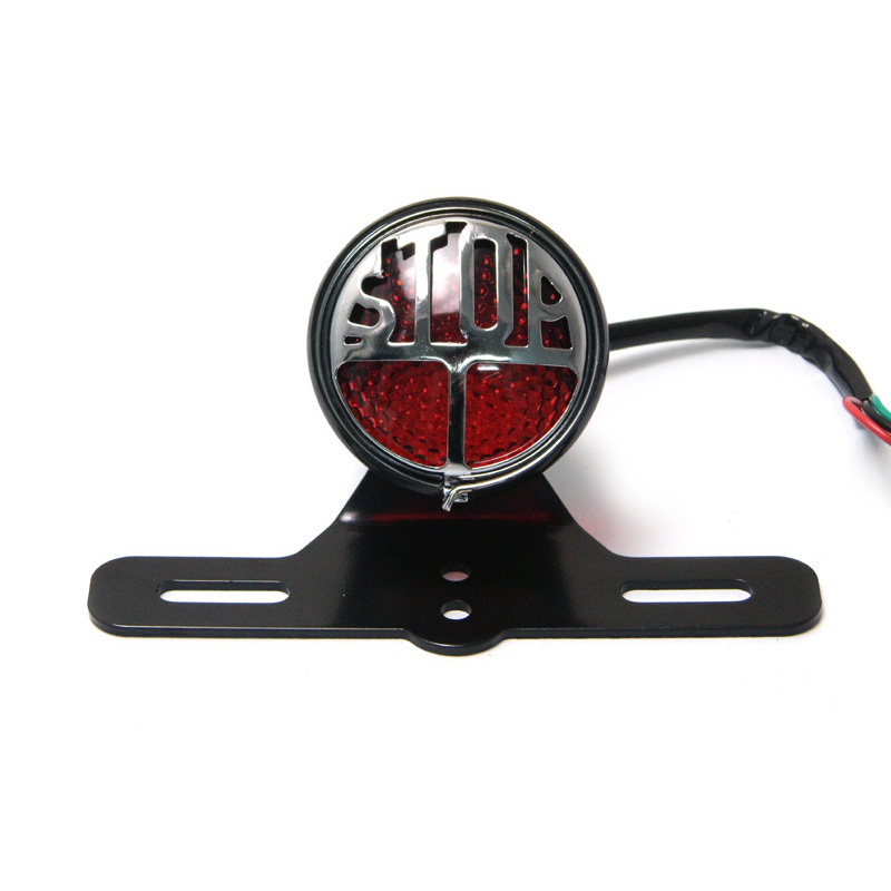 Motorcycle Tail Light,Universal Vintage Motorcycle LED Light Tail Brake Light Stop Lamp With License Plate Bracket 