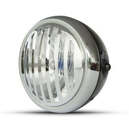 6.5" Classic Metal Prison Grill Headlight - Gloss Black / Chrome