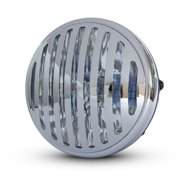 7.5" Classic Metal Prison Grill Headlight - Gloss Black / Chrome