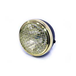 Mesh Side Mount Motorcycle Headlight - 7.7" Black and Brass