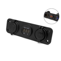 Flush Mount 12v Socket + Twin USB + Voltmeter Power Supply