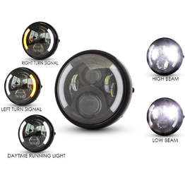 7.5" Gloss Black Metal LED Headlight with Indicators