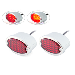 Pair of Chrome Metal Oval LED Stop / Tail Light
