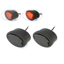 Pair of Matte Black Metal Oval LED Stop / Tail Light - Smoked Lens