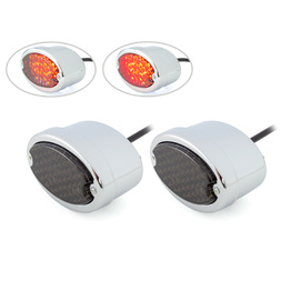 Pair of Chrome Metal Oval LED Stop / Tail Light - Smoked Lens