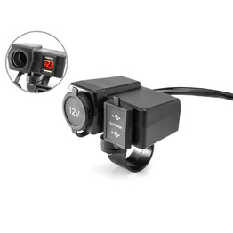 Handlebar Mount 12v Socket + Twin USB + Voltmeter Power Supply