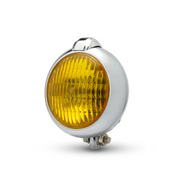 Bates Style Chrome Headlight - Yellow Lens