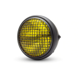 Mesh Side Mount Motorcycle Headlight Yellow Lens - 7.7" Matte Black